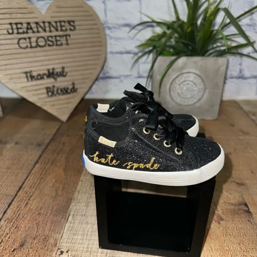 Keds X Kate Spade Kickstart Glitter Sneaker Black Gold size 5M
